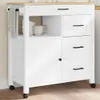 A white kitchen cart with a wooden top is shown against a light gray wall. Náhled obrázku produktu