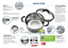 A stainless steel pot with its lid, surrounded by feature callouts and an energy efficiency label. Podgląd zdjęcia produktu