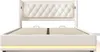 A white bed frame with a tufted headboard and LED lighting. Náhled obrázku produktu