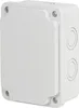A white electrical junction box with a closed lid and visible conduit knockouts on the side. Produktbild-Vorschau
