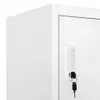 Close-up view of a white metal locker with a lock and key. Produktbild-Vorschau