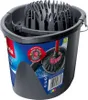 A dark gray mop bucket with a wringing mechanism and a mop head inside. Produktbild-Vorschau