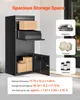A black outdoor parcel box with mail slot and storage compartment, shown with examples of items that can be stored inside. Voir les images du produit