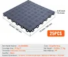 A single interlocking garage tile is shown from a diagonal angle, with dimensions and packaging information displayed. Voir les images du produit