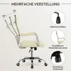 A beige ergonomic office chair with chrome accents, shown from the side with multiple recline angles indicated by arrows and degrees. Several inset circles highlight features like height adjustment, backrest angle adjustment, and a practical knob. Produktbild-Vorschau