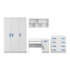 A set of children's bedroom furniture including a wardrobe, desk, and chest of drawers, all in white with blue handles, displayed against a white background. Voir les images du produit