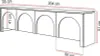 A diagram showing the dimensions of a white TV board. Produktbild-Vorschau