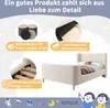 Collage image showing a bed and various product features, with a space-themed background and illustrations. Produktbild-Vorschau