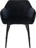 A black velvet armchair with diamond quilting and black metal legs, shown from the front on a white background. Produktbild-Vorschau
