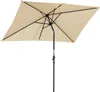 A rectangular beige patio umbrella with a black pole and frame, shown from a low angle against a white background. Produktbild-Vorschau