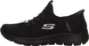 A side view of a black Skechers slip-on shoe. Voir les images du produit
