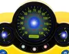 Nahaufnahme eines gelben Spielzeug-Armaturenbretts mit Tachometer, Kraftstoffanzeige und Temperaturanzeige Voir les images du produit