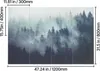 A mural of a misty forest scene, divided into panels, with dimensions indicated by text overlays. Produktbild-Vorschau