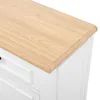 Close-up of the top corner of a white sideboard with a wooden top. Anteprima dell’immagine prodotto
