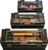 Three stacked toolboxes with transparent lids, filled with various tools and hardware. Náhled obrázku produktu