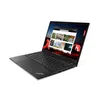 A black Lenovo ThinkPad T14s laptop is shown from a diagonal angle against a white background. The laptop is open, displaying a web browser with multiple images on its screen. The 'ThinkPad' logo is visible on the laptop's base. Produktbild-Vorschau