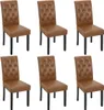 Six brown dining chairs arranged in two rows of three against a white background. Produktbild-Vorschau
