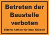 Betreten der Baustelle Schild schwarz-orange A4 (210x297mm) Produktbild-Vorschau 1