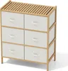 A white fabric dresser with a slatted wood top and wood frame, shown against a white background. Podgląd zdjęcia produktu