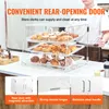 A person is opening a clear acrylic display case filled with baked goods, with additional detail shots of the case's features at the bottom. Náhled obrázku produktu