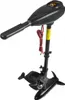 A black electric outboard motor for a boat is shown against a white background. Produktbild-Vorschau