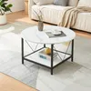 A round coffee table with a marble-look top and a lower shelf, placed on a rug in a living room setting. Podgląd zdjęcia produktu