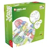 A product box for a Hubelino Kugelbahn (marble run) set, showing a colorful illustration of the assembled marble run on a green background. Produktbild-Vorschau