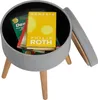 A round storage ottoman with its lid open, revealing books inside. Podgląd zdjęcia produktu