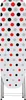 A polka dot patterned ironing board with metal legs, shown from the front. Produktbild-Vorschau