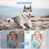 A split image showing a husky dog in the top half and two images of a young girl in the bottom half, demonstrating camera features. Anteprima dell’immagine prodotto