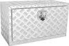A silver aluminum diamond plate toolbox with a black latch and lock mechanism. Produktbild-Vorschau
