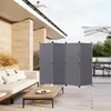 A modern patio with a sofa, coffee table, and a four-panel room divider. Voir les images du produit
