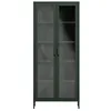 A tall, narrow, dark green glass-fronted cabinet with two doors and four shelves, shown against a white background. Anteprima dell’immagine prodotto