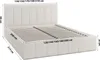 A white upholstered bed frame with dimensions indicated by text overlays. Produktbild-Vorschau