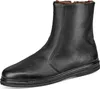 A single black leather boot with fur lining is shown against a white background. Produktbild-Vorschau