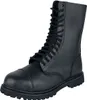 A black leather boot with laces against a white background. Produktbild-Vorschau
