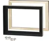 Two picture frames, one black and one natural wood, are shown overlapping each other on a white background. Three small metal hanging accessories are visible in the bottom left corner. Produktbild-Vorschau