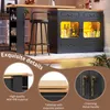 A bar table with stools and storage cabinets, with close-up details of the materials and hardware. Produktbild-Vorschau
