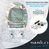 A toilet seat with a leaf pattern is shown attached to a toilet, with mounting hardware and tools displayed separately. Náhled obrázku produktu