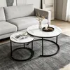 Couchtisch Rund aus Holz,Satztisch 2er Set,Imitation Marble Produktbild-Vorschau 2