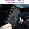 A hand holding a black phone case with a ring holder, magnetically attached to a rose gold car mount on a car's air vent. Anteprima dell’immagine prodotto