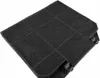 A close-up, angled view of a black carbon filter for a range hood. Voir les images du produit