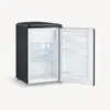A black retro-style mini-refrigerator with its door open, showing the interior shelves and drawers. The product is set against a plain white background. Anteprima dell’immagine prodotto
