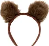 A pair of brown, furry bear ears attached to a brown headband, shown against a white background. Produktbild-Vorschau