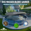 A round swimming pool covered by a solar cover, with surrounding garden and house. Produktbild-Vorschau