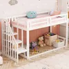 A child's bedroom with a white loft bed, pink bedding, and various toys and decorations. Produktbild-Vorschau