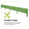 A green wooden fence border with spikes, shown in a long, flexible line, with a graphic of scissors and text indicating variable length. Voir les images du produit