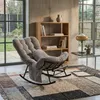 A rocking chair is placed on a rug in a room with a bookshelf and a window. Produktbild-Vorschau
