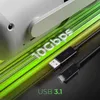 A close-up of a USB-C to USB-A cable with text overlays indicating speed and version. Produktbild-Vorschau