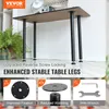 A table with four black legs is shown from a low angle, with three inset images below highlighting features. Podgląd zdjęcia produktu